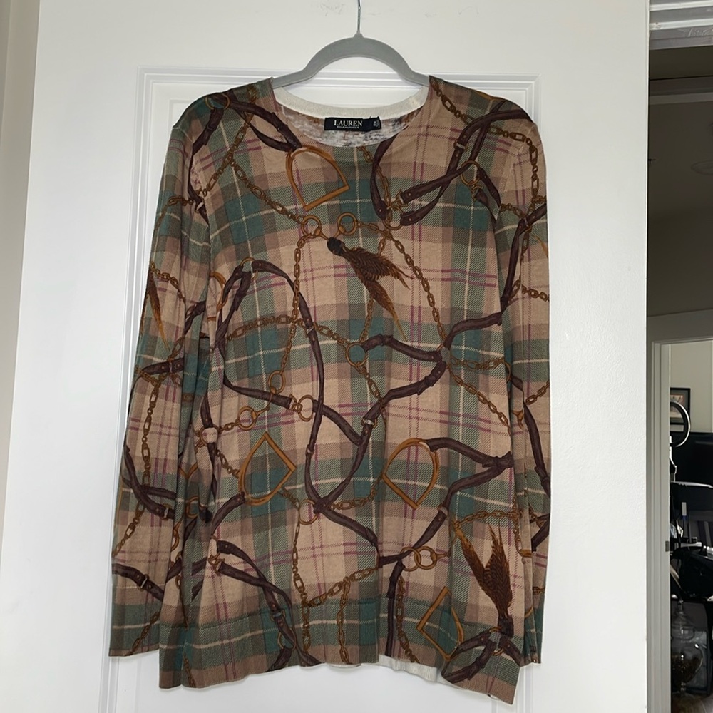 Lauren by Ralph Lauren crewneck sweater equestrian print size one 1X